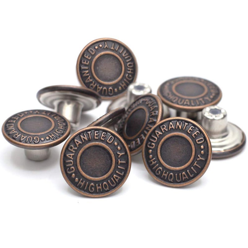 Enosea 17mm Brass Jeans Buttons, No Sew Metal Tack Buttons Replacement Kit (Red Copper) - Image 1
